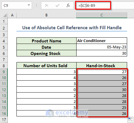 Use of Absolute cell reference in Excel