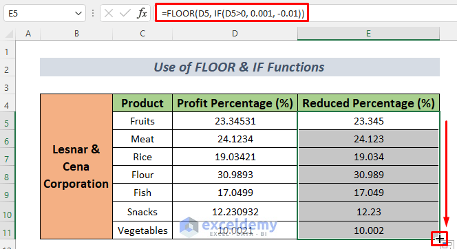 Reducing Decimal using FLOOR and IF