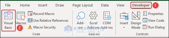 navigating on Developer tab in Excel