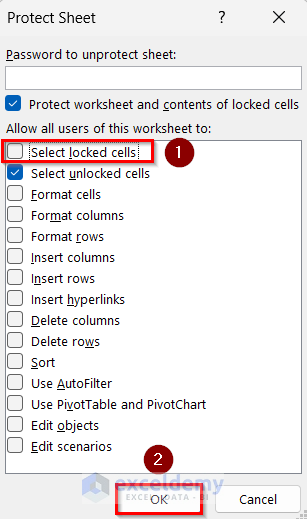 Unchecking Select Locked Cells option