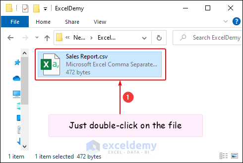 double-click on csv file to open in Excel