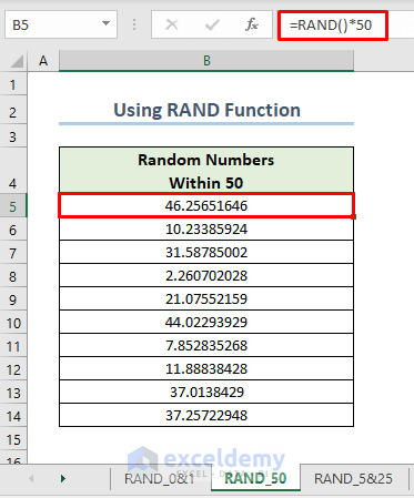 using RAND function to get random number within 50