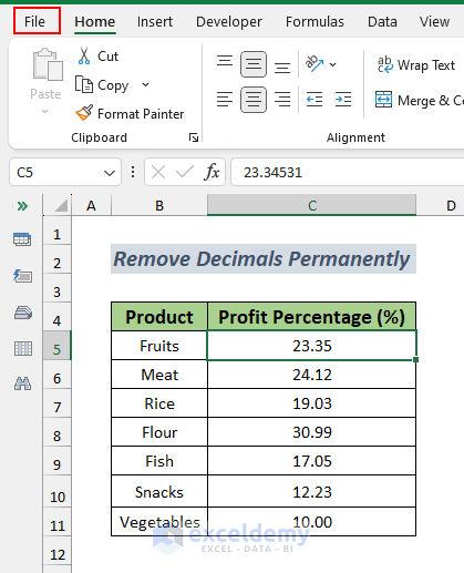 Remove decimal permanently
