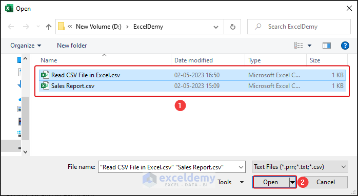 opening multiple csv file at once in Excel