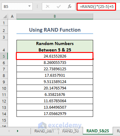 RAND function to get random number between 5 and 25