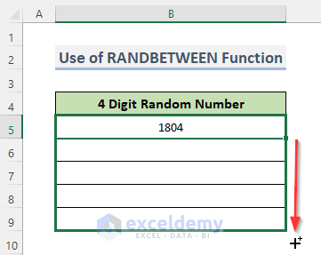 Insert RANDBETWEEN Function to Generate 4 Digit Random Number