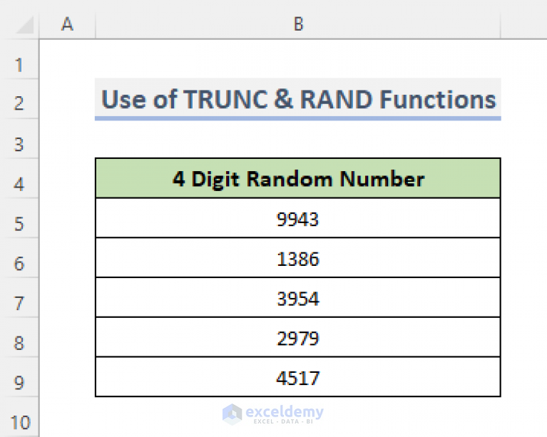 random number generator 4 digits excel