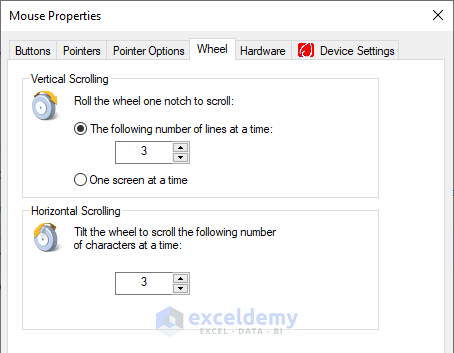Adjusting scrolling speed in the Mouse Properties dialog