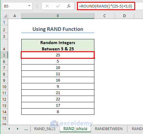 combining rand and round functions to get random integer