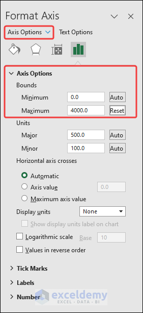 Axis options in Format Axis pane