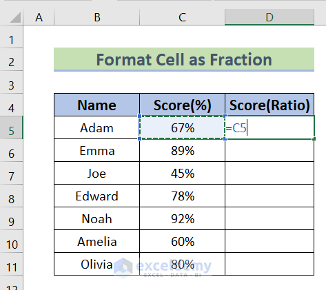 Format Cell as Fraction