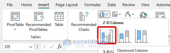 Inserting Clustered Column chart based on the data to create timeline chart in Excel