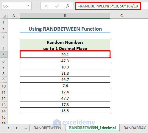 using RANDBEWTEEN to get random numbers up to 1 decimal place