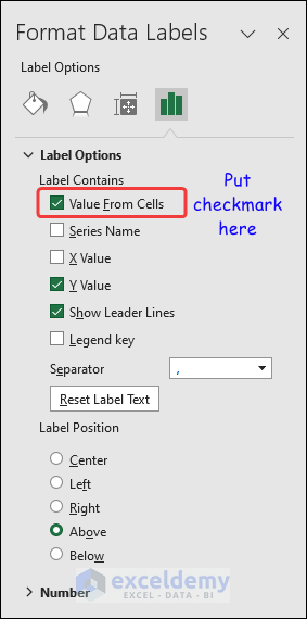 Extract value from cells for data labels