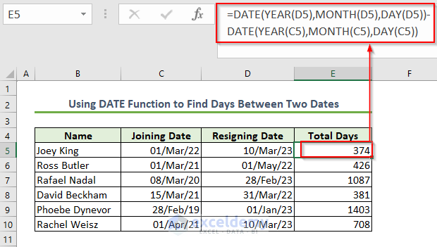 Using DATE Function to Find Days Between Two Dates