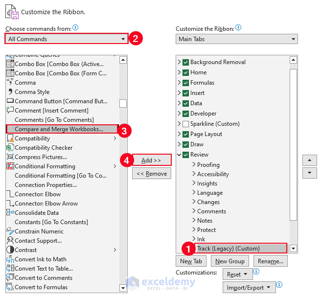 9-Select the Compare and Merge Workbooks option