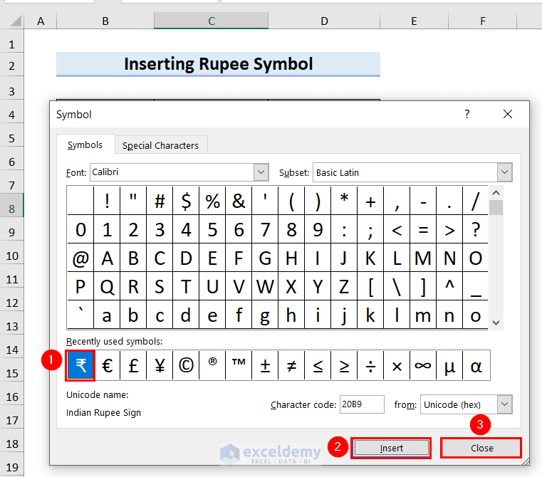 How to Insert Rupee Symbol in Excel
