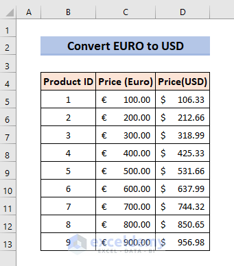 Convert Euro to USD by Directly Multiplying with Conversion Rate