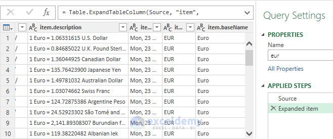 Using External XML Source in Excel to Update Live Currency Value