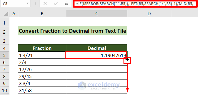 Convert Text Mixed Fraction to Decimal 