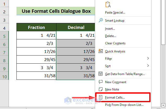 Access the Format Cells Dialogue Box