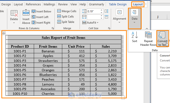 Apply Convert to Text and Columns Features