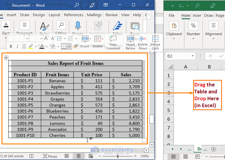 Convert Word Table to Excel Spreadsheet Drag and Drop the Word Table to Excel