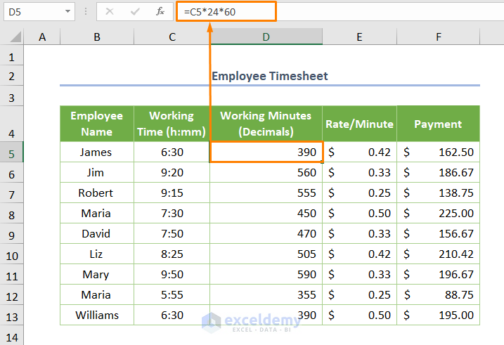 Converting Time to Decimals Minutes in Excel Applying Simple Multiplication
