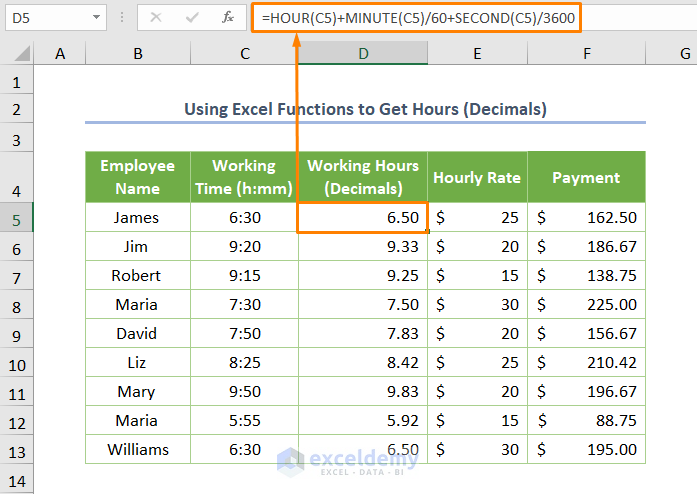 Converting Time to Decimals Hours in Excel Using HOURS, MINUTE & SECOND Functions