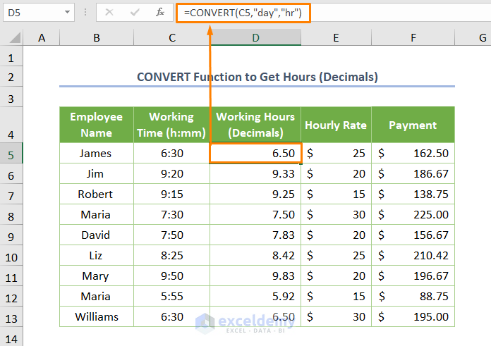 Converting Time to Decimals Hours in Excel Utilizing CONVERT Function