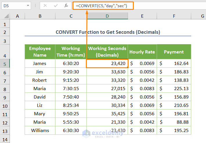 Converting Time to Decimals Seconds in Excel Utilizing CONVERT Function