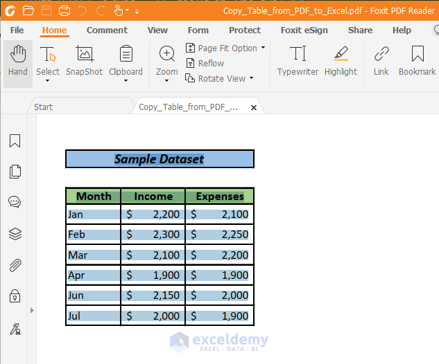 Copy Table from PDF to Excel with Formatting by Converting the File