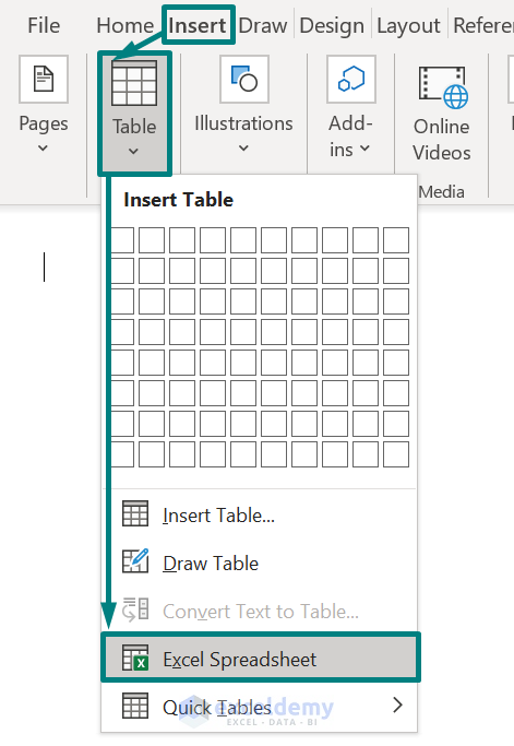 Insert a Piece of Excel Spreadsheet in Word and Copy Excel Data to It