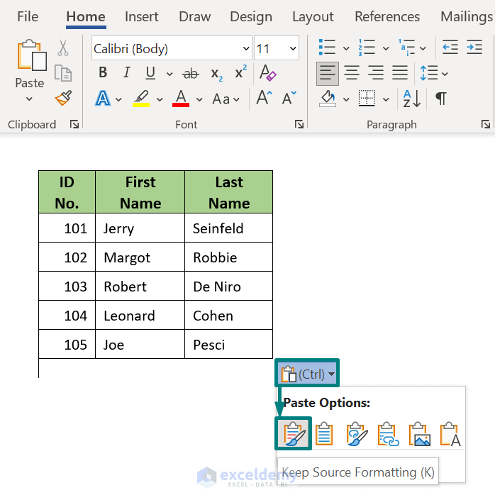 How to copy from Word and paste in Excel without changing the format?