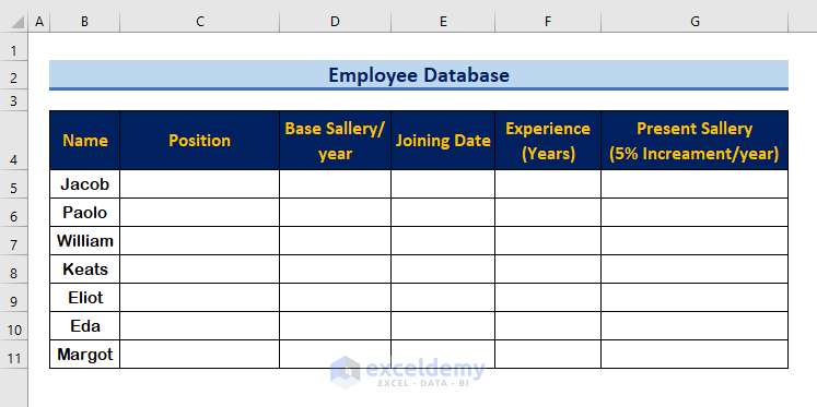 Steps to Create an Employee Database in Excel