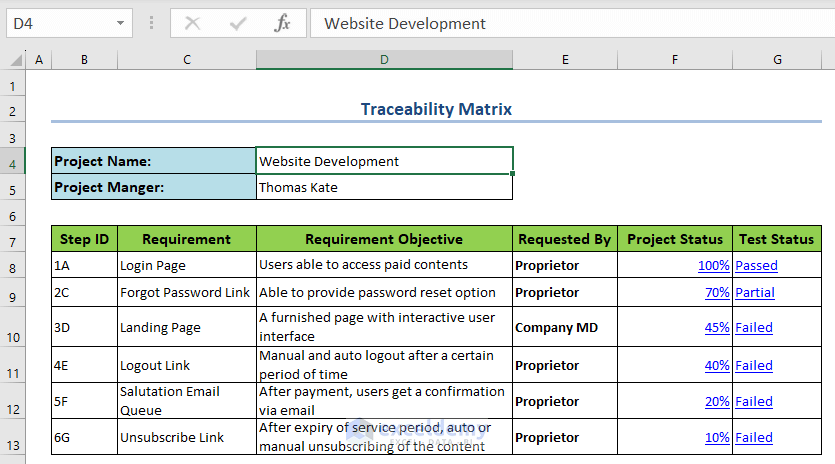 Create Traceability Matrix in Excel