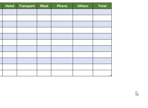 SUM Function in Total Column to Calculate Expense Report