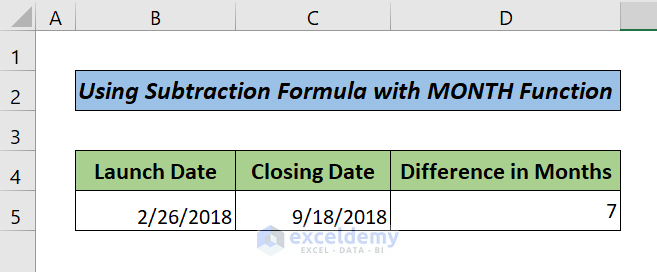 Using Subtraction Formula with MONTH Function