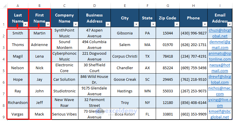 Different Columns-Maintain Customer Database in Excel