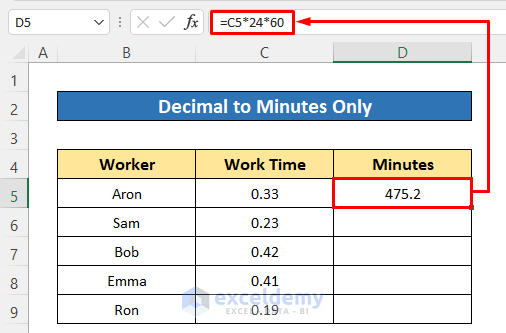 Manual Way to Convert Decimal to Minutes Only