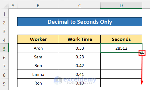 Manual Way to Convert Decimal to Seconds Only