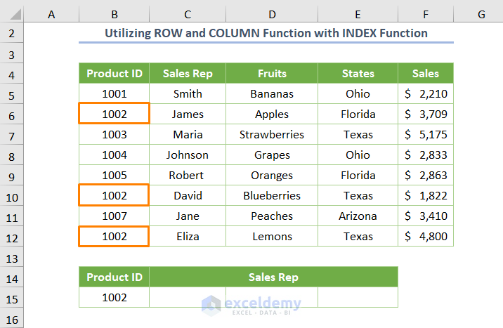 Utilizing ROW and COLUMN Functions with INDEX Function