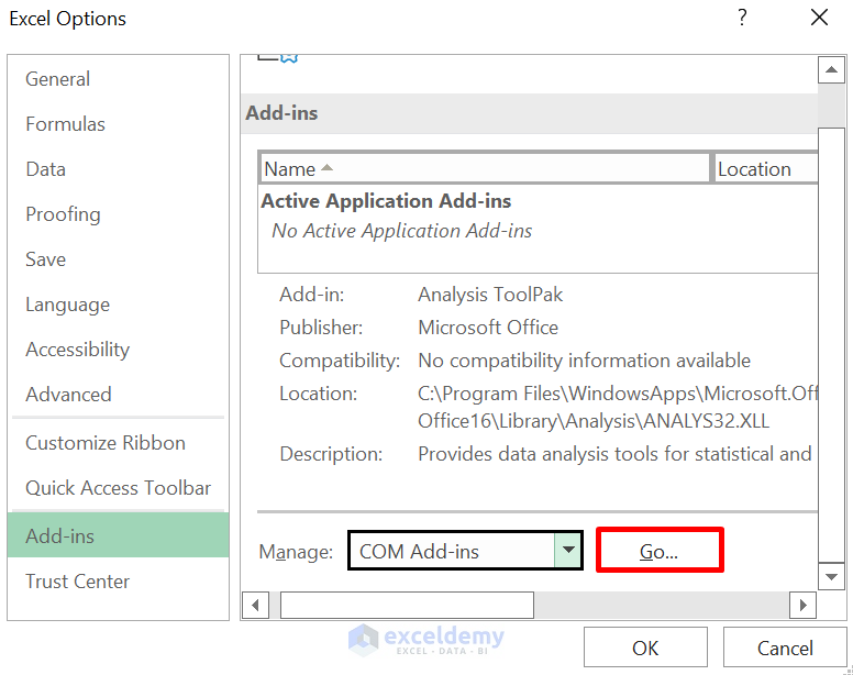Disable Add-Ins to fix the problem when Excel files are not opening from file explorer.