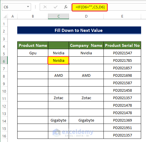 Using Combined Formula to Fill Down to Next Value in Excel 