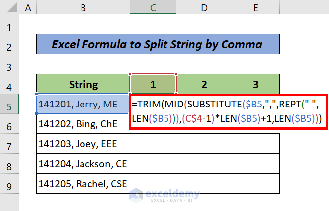 Combine TRIM, MID, SUBSTITUTE, REPT, and LEN Functions