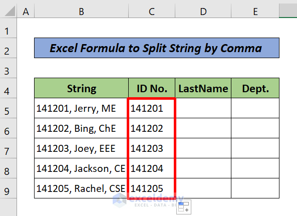Combine LEFT and FIND Functions to Split String by Comma (Result)