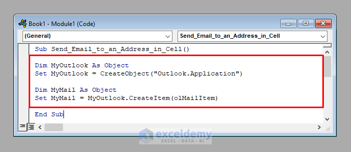 Setting Necessary Objects Excel Macro to Send Email to an Address in a Cell
