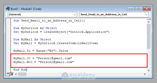Inserting Addresses Excel Macro to Send Email to an Address in a Cell