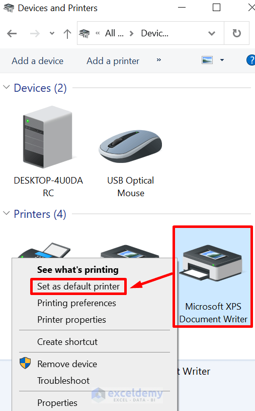 Try to Change the Default Printer (Excel Not Responding When Opening File)