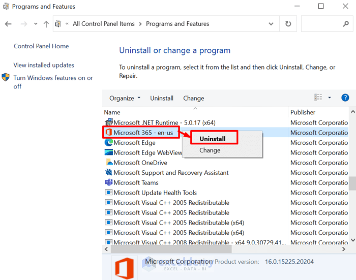 Uninstall and Reinstall Excel